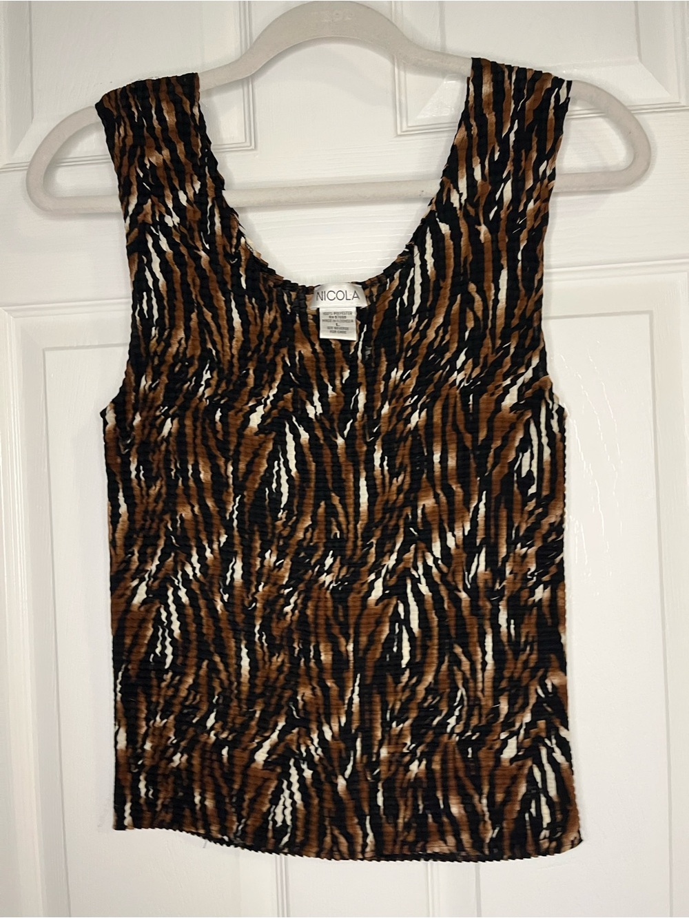 NICOLA Brown Black and Cream Tiger-Print Sleeveless Tank